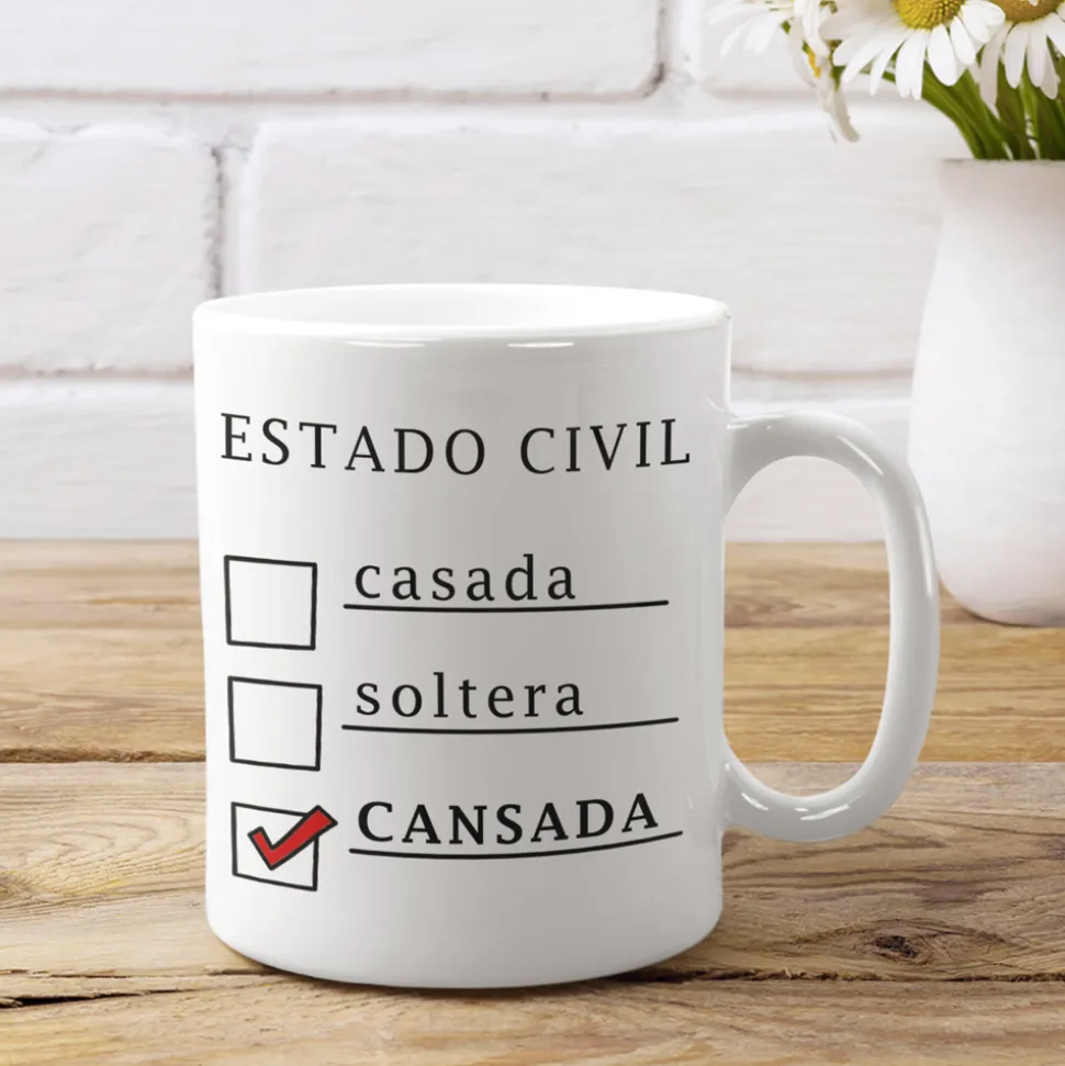 Taza Estado civil: Cansada. Cerámica 335 ml