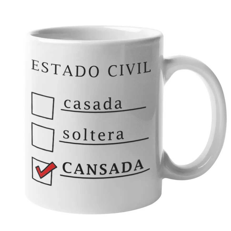 Taza Estado civil: Cansada. Cerámica 335 ml