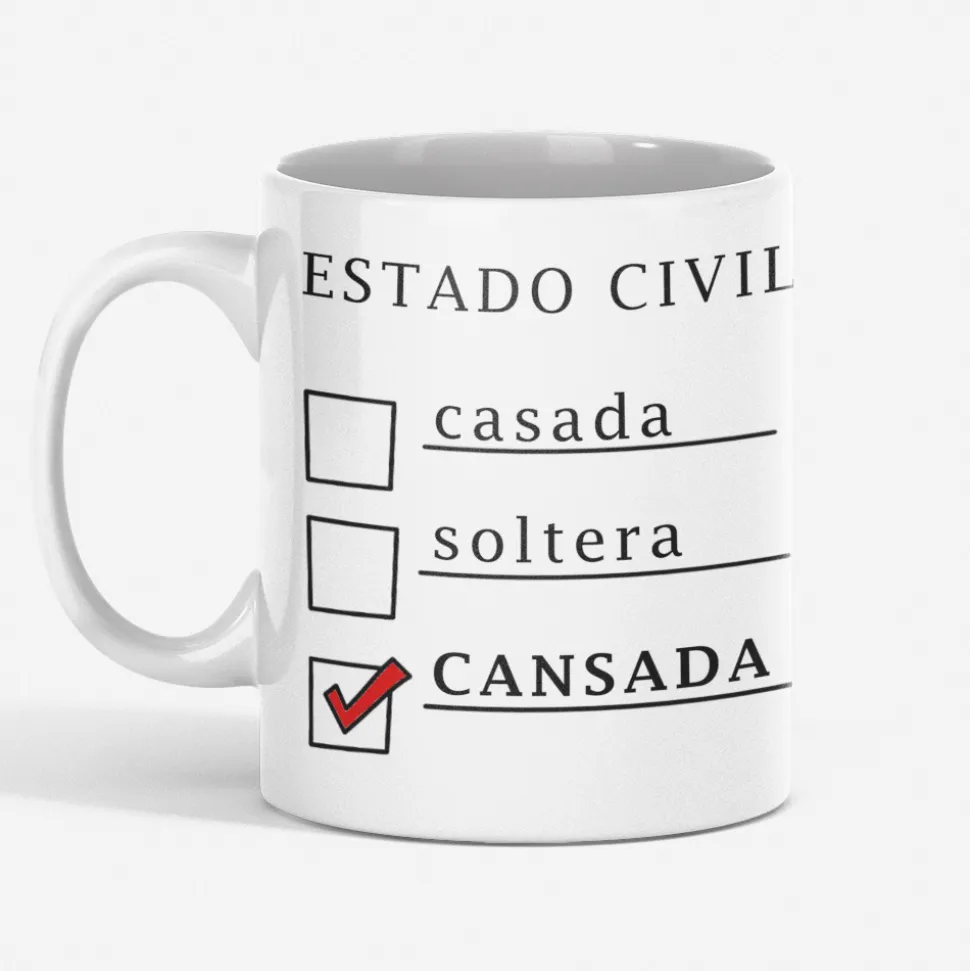Taza Estado civil: Cansada. Cerámica 335 ml