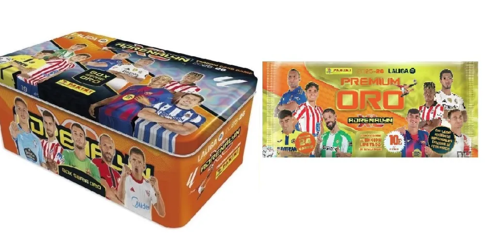 Discount PANINI Tin box Serie Oro Lata Grande + Sobre Premium Oro Adrenalyn XL LaLiga EA Sports 2025 2026 Colección