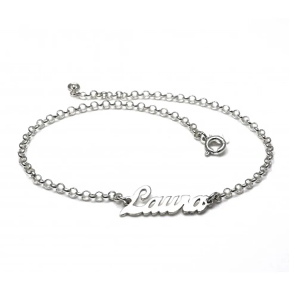 Tobillera De Plata Personalizada Con Nombre