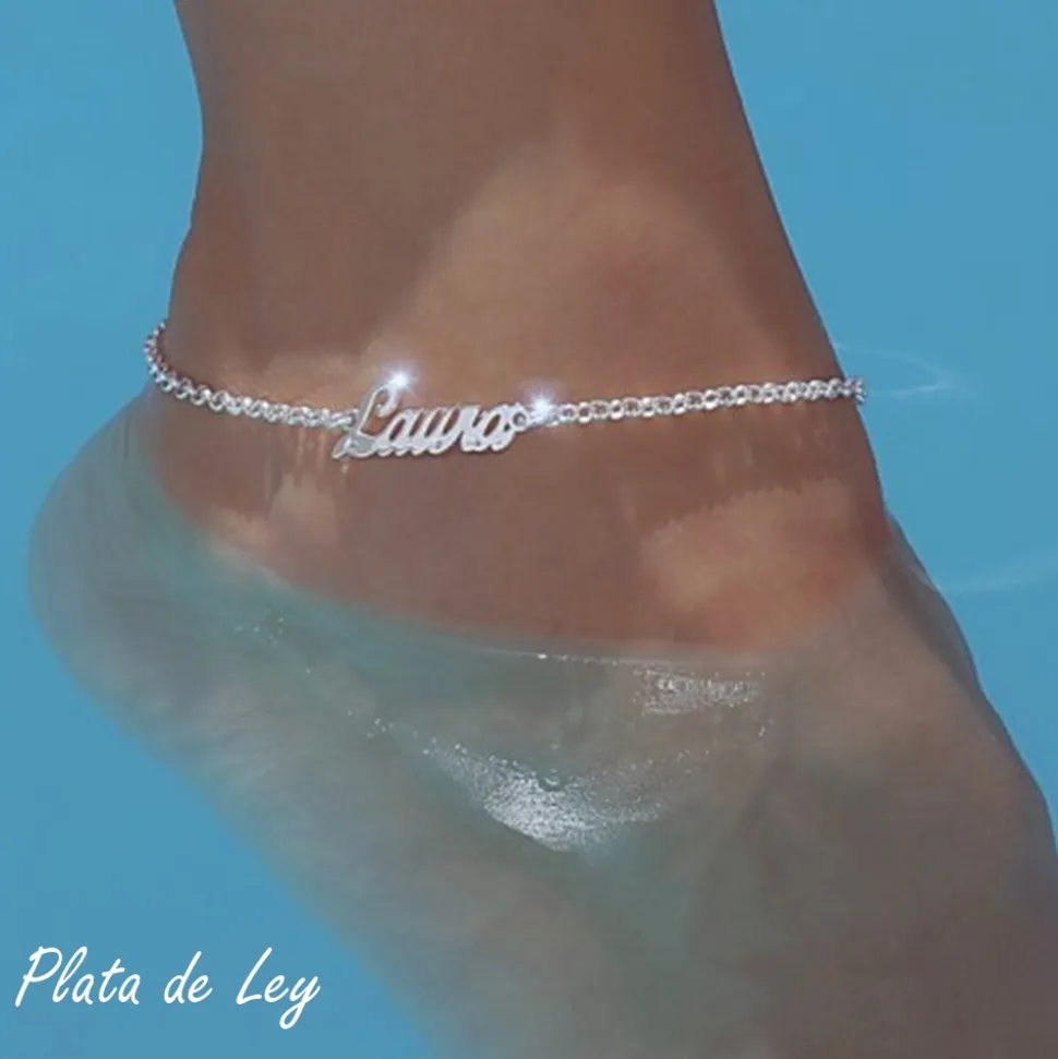 Tobillera De Plata Personalizada Con Nombre