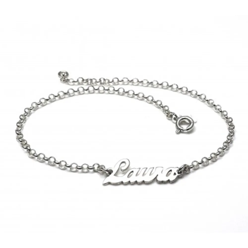 Hot Tobillera Personalizada Con Nombre De Plata Tamaño Xxl