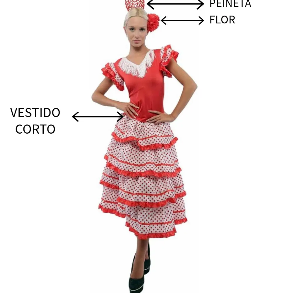New Kebedo Moda Vestido Sevillana de Fiesta para Feria de abril Andaluz con Peineta y Flor