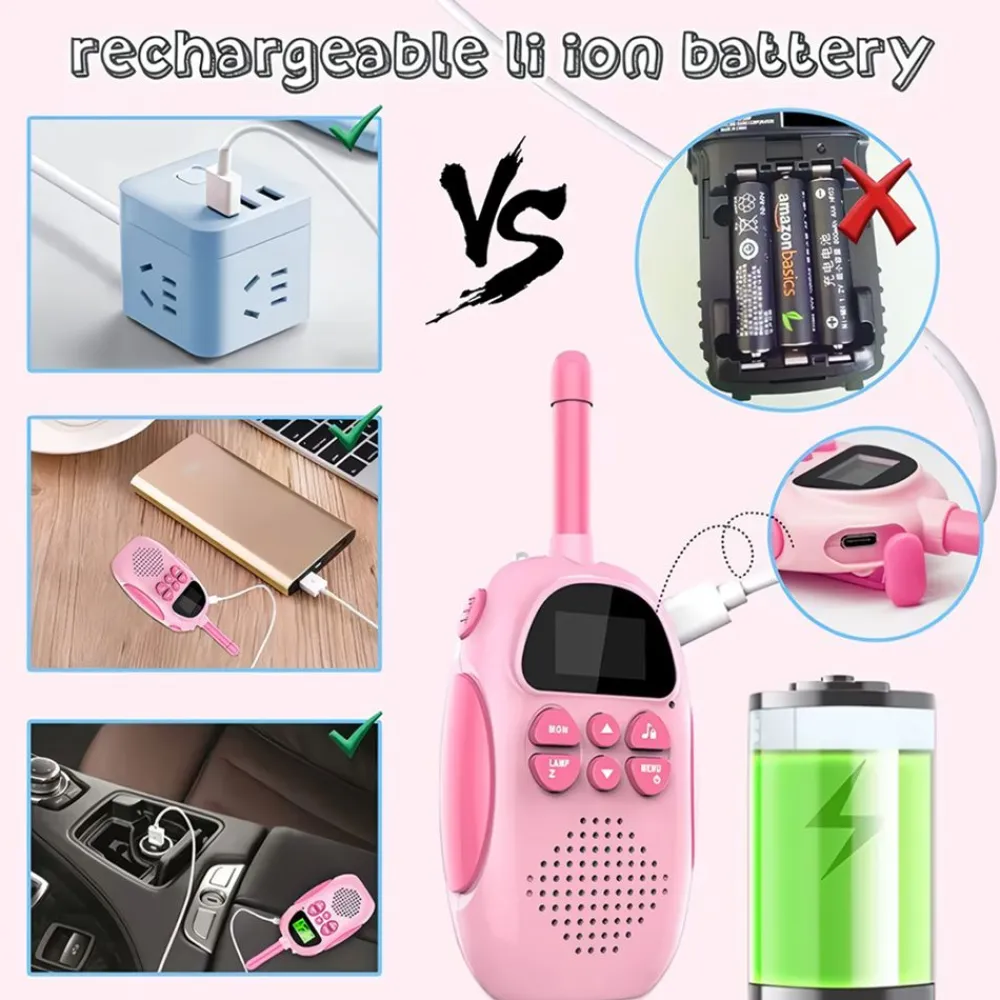 Klack Walkie Talkie Inalámbrico ® para niños y niñas, Recargable, Alcance hasta 3Km